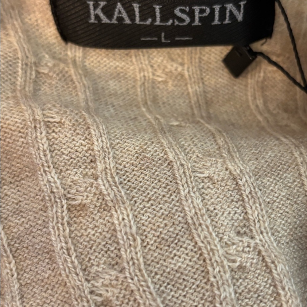 Men’s Wool Cable Knit V-neck Sleeveless Vest Beige size Large - Picture 7 of 7